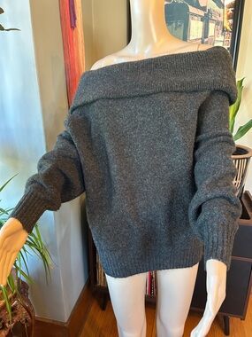 H&M Charcoal Off-the-Shoulder Knit Sweater
